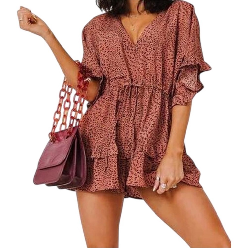 Storia Mauve Cheetah Print Ruffle Peplum Blouse Medium